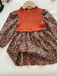 SHEIN Babygirl 优雅卡其色碎花长袖连衣裙 - 彩色 - 查看 8