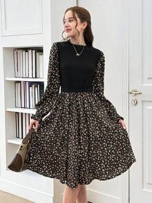 SHEIN 少女拼布碎花长袖休闲连衣裙 - 彩色 - 查看 4
