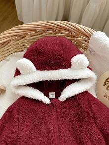 SHEIN 女婴可爱百搭粉色保暖连帽外套，秋冬款 - 紅色 - 查看 4