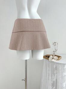Elamini Retro Style Low Waist Women Button Design Fashion Midi Skirt - Dusty Pink - View 2