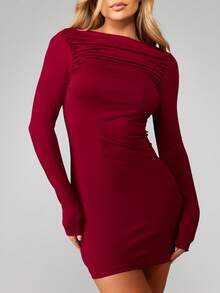 MISSGUIDED Ruched Chest Long Sleeve Bodycon Mini Dress Fall Winter Evening Party Dress