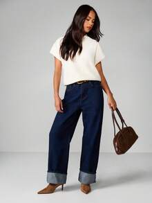 MISSGUIDED Cream Short Sleeve Knitted Sweater Round Neck Casual Top For Spring Summer - Apricot - View 5