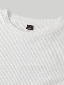 SHEIN EZwear 3 件套休闲简约罗纹纯色图案圆领长袖短款修身女式 T 恤，时尚舒适百搭 - 彩色 - 查看 3