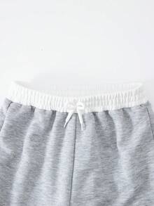 SHEIN 2 件青少年女孩休闲百搭百搭街头口袋宽松阔腿撞色腰带设计运动裤，秋冬 - 彩色 - 查看 4
