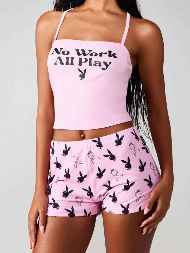 Missguided x Playboy Weihnachts-Camisole-Top mit passendem bedruckten Shorts