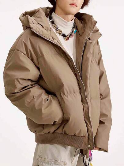 Street Life Men's Solid Color Long Sleeve Zip-Up Casual Hooded Winter Jacket