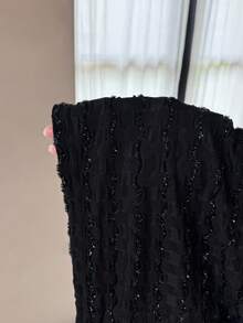 SHEIN Unity Camiseta de cuello alto con textura y puño de peluche de moda sólida - Negro - Ver 8