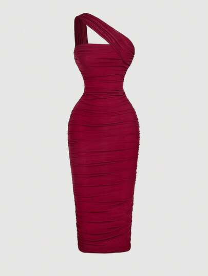 SHEIN X Belle Mariano SHEIN MOD Vestido sin mangas con pliegues asimétricos de estilo vintage para mujer