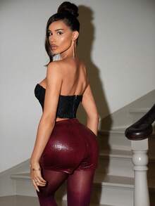 BamGleam Damen Shorts mit Alligatorhautoptik, figurbetont