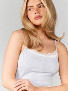 MISSGUIDED 蕾丝边罗纹背心，可调节肩带，休闲无袖吊带背心 - 灰色 - 查看 5