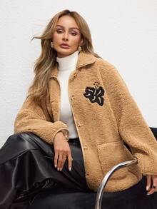 Shutterstock Áo khoác họa tiết hoa thêu tay dài cổ lông cừu họa tiết Glamance dành cho nữ, Áo khoác ngoài màu trơn thường ngày mùa thu dành cho văn phòng, công sở, du lịch, dạo phố Áo khoác Teddy dành cho nữ Quần áo mùa thu dành cho nữ Áo khoác ngoài cỡ lớn Bộ sưu tập quần áo thời trang sang trọng dành cho nữ - Lạc đà - Xem 1