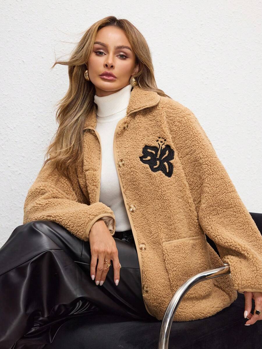 Shutterstock Áo khoác họa tiết hoa thêu tay dài cổ lông cừu họa tiết Glamance dành cho nữ, Áo khoác ngoài màu trơn thường ngày mùa thu dành cho văn phòng, công sở, du lịch, dạo phố Áo khoác Teddy dành cho nữ Quần áo mùa thu dành cho nữ Áo khoác ngoài cỡ lớn Bộ sưu tập quần áo thời trang sang trọng dành cho nữ - Lạc đà - Xem 1