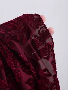 Sweetra Floral Print Flounce Sleeve Lace Dress, Christmas