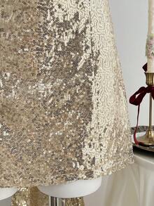 Elamini 女式时尚迷人亮片蝴蝶结装饰露肩迷你连衣裙 - 金色 - 查看 6