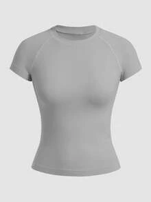 Gameset SHEIN Sport Women's Solid Color Crew Neck Raglan Short Sleeve Seamless Sports T-Shirt - Multicolor - View 5