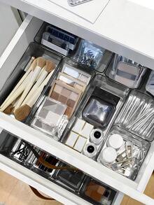 SHEIN Drawer Desktop Cosmetics Storage Box, 2PCS/6PCS Combination Clear Plastic Drawer Organizer Set,Transparent Dresser Storage Box, Exquisite Storage Box,Desk Drawer Divider Organizers And Storage Bins For Makeup, Jewelry, Gadgets For Kitchen, Bedroom, Bathroom, Office Christmas For Holiday Gift Giving