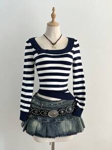 Elamini 时尚修身条纹毛衣，秋季百搭单品 - 彩色 - 查看 5