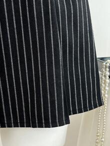 Elamini 黑白条纹圆领套头连衣裙，隐形拉链，收腰，百褶裙摆，优雅甜美，适合上学、上班、约会、日常穿着，秋冬 - 黑色 - 查看 6