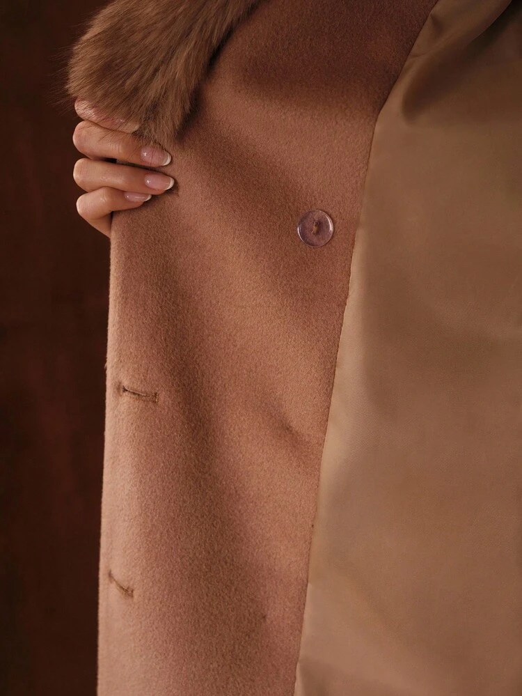 DOUBLE BREASTED CONTRAST FAUX FUR COAT