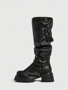 Daringsoles Women's Over-The-Knee Pleated Boots, Chunky Thick Sole Round Toe Comfortable Versatile Fashion Boots, Pant Leg Boots, Riding Boots