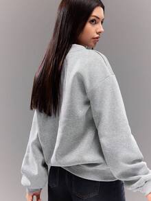 Áo thun cổ chữ V cho bé gái, áo thun dài tay in chữ dáng rộng, áo chui đầu thời trang thường ngày, phù hợp cho mùa thu/đông, ngày lễ, mùa hè, du lịch - Xám - Xem 2