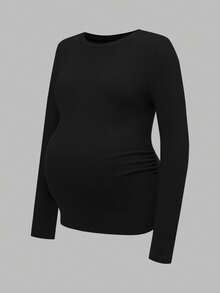 Modmama 孕妇纯色简约日常穿搭圆领长袖T恤 - 彩色 - 查看 5