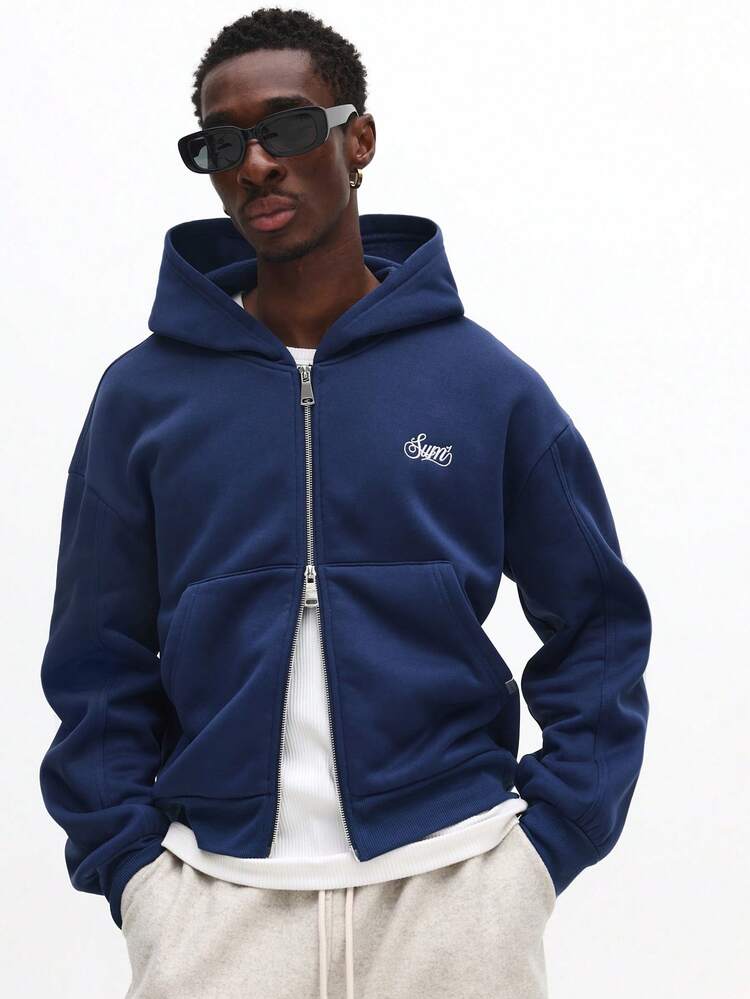 Felpa con cappuccio e zip intera con spalle cadenti