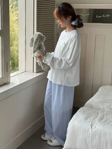 DAZY 2pcs/Set Teen Girl Casual Long Sleeve Top And Pants Loungewear Set, Fall