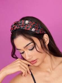 Betty Boop x SHEIN 2 Pcs Fashionable Retro Ladies' Headbands, Bows Hair Accessories, To Show Hair Volume, Red & Black, Polka Dot & Cherry Prints,Gift Ideas,Party,Holiday,Valentine's Day - Multicolor - View 8