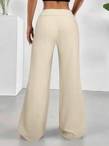 SHEIN EZwear Women's Casual High Waist Flare Leg Apricot Pants, Autumn - Apricot - View 2