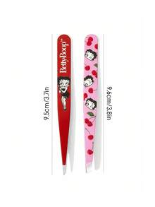 Betty Boop x SHEIN 2 Pcs Multi-Functional High Precision Stainless Steel Eyebrow Tweezer Set, Cute And Practical Makeup Beauty Tools Set Essential For Home Use, Slanted Mouth, Pointed Nose Clip, Includes Eyelash Tweezers And Hair Removal Tweezers,For Facial Hair, Ingrown Hair And Splinter Remover, False Eyelash Grafting Tool,Cherry Pattern Lady Pink Red,Gift Ideas,Party,Holiday,Valentine's Day - Multicolor - View 6