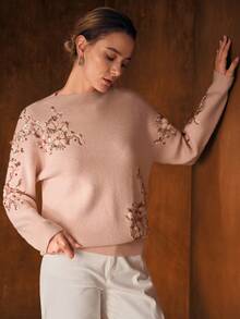 MOTF PREMIUM Elegant Sequin Floral Embroidered Sweater, Autumn/Winter