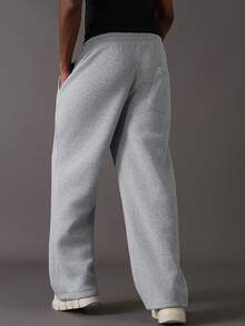 STYNVO Quần nỉ ống rộng ống rộng màu trơn có dây rút ở eo dành cho nam - Màu Xám nhạt - Xem 2