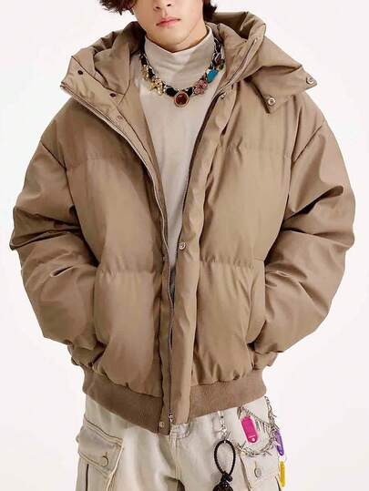 Street Life Men's Solid Color Long Sleeve Zip-Up Casual Hooded Winter Jacket