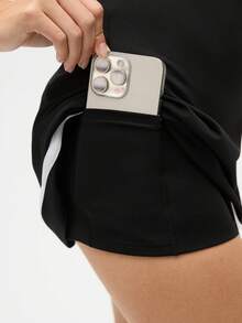 Eassivo Eassivo Women's Black Athletic Tennis Dress ,Sleeveless Fit And Flare Skater Dress With Contrast Trim, Adjustable Cross Back Straps, Casual Sports Activewear Outfit For Women, Black Tennis Dress, Sporty Dress, Activewear Dress, Athleisure Dress - Black - View 6