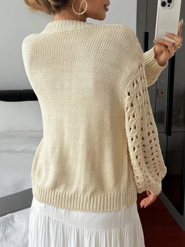 Loose V-Neck Hollow Out Cardigan For Women