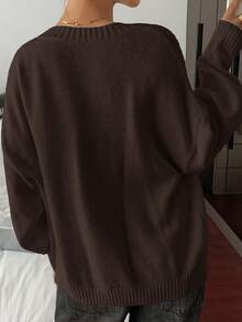 DAZY Cream-White Bow Knitted Sweater For Women, Loose Vintage Style, Autumn/Winter - Brown - View 4