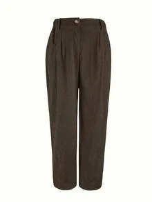 EMERY ROSE Pantalones rectos de pana de color marrón chocolate talla grande para mujer