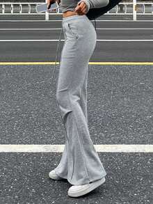 DAZY Pantalones deportivos acampanados con línea dividida para mujer en otoño