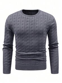 Manfinity Homme Men's Casual Everyday Commute Simple Solid Color Cable Knit Sweater, Autumn/Winter, Long Sleeve Top - Dark Grey - View 5