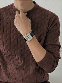 Manfinity Homme Men's Solid Color Crew Neck Long Sleeve Cable Knit Pullover Sweater, For Fall Winter Brown Sweater Men Jumper For Men - Coffee Brown - View 6