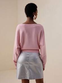 Vesra Loose Design 3D Floral Rhinestone & Pearl Embellished Versatile Women Sweater - Pink - View 2