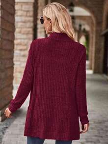 EMERY ROSE Women's Casual Ribbed Brushed Open Front Side Pocket Shorts Jacket, Lightweight - Burgundy - View 2