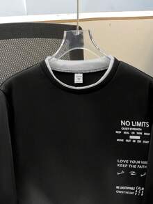 SHEIN 青少年男孩拼色字母图案圆领运动衫，休闲学院风，舒适百搭，适合日常穿着、上学、户外活动、秋冬季 - 黑色 - 查看 4