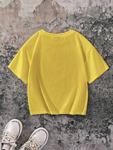 BATMAN X SHEIN 85th 男童时尚卡通英雄印花休闲短袖T恤，夏季 - 黃色 - 查看 3