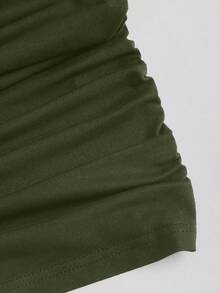 Sweetra 女式性感修身露肩金属扣迷你连衣裙 - 軍綠色 - 查看 6