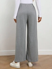 EMERY ROSE Women's Casual Everyday Commute Striped Print Elastic Waist Side Pockets Loose Thick Flared Leg Pants, Autumn/Winter - Grey - View 2