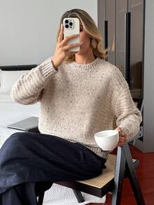 DAZY Oversized Colorful Sequin Painting Effect Sweater For Women - Apricot - View 6