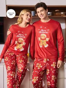 CoupledUp Bộ đồ ngủ in hình kẹo Giáng sinh dễ thương, áo dài tay và quần dài màu tương phản dành cho nam, bộ đồ ngủ in hình bánh quy, bộ đồ ngủ đôi, bộ đồ ngủ bánh gừng, bộ đồ ngủ hình người bánh gừng, quần áo mùa đông - Nhiều màu - Xem 5