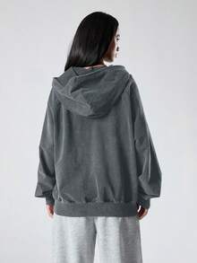 SHEIN EZwear Plus Size Vintage Distressed Cotton Hoodie Jacket,Fall Clothes For Women